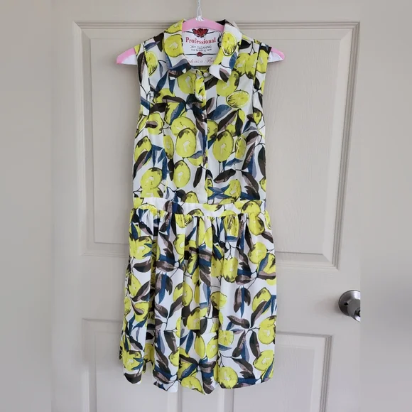 Elodie Cottagecore Lemon Sleeveless Mini Dress w/Buttons & Collar, Size Small - Picture 2 of 15